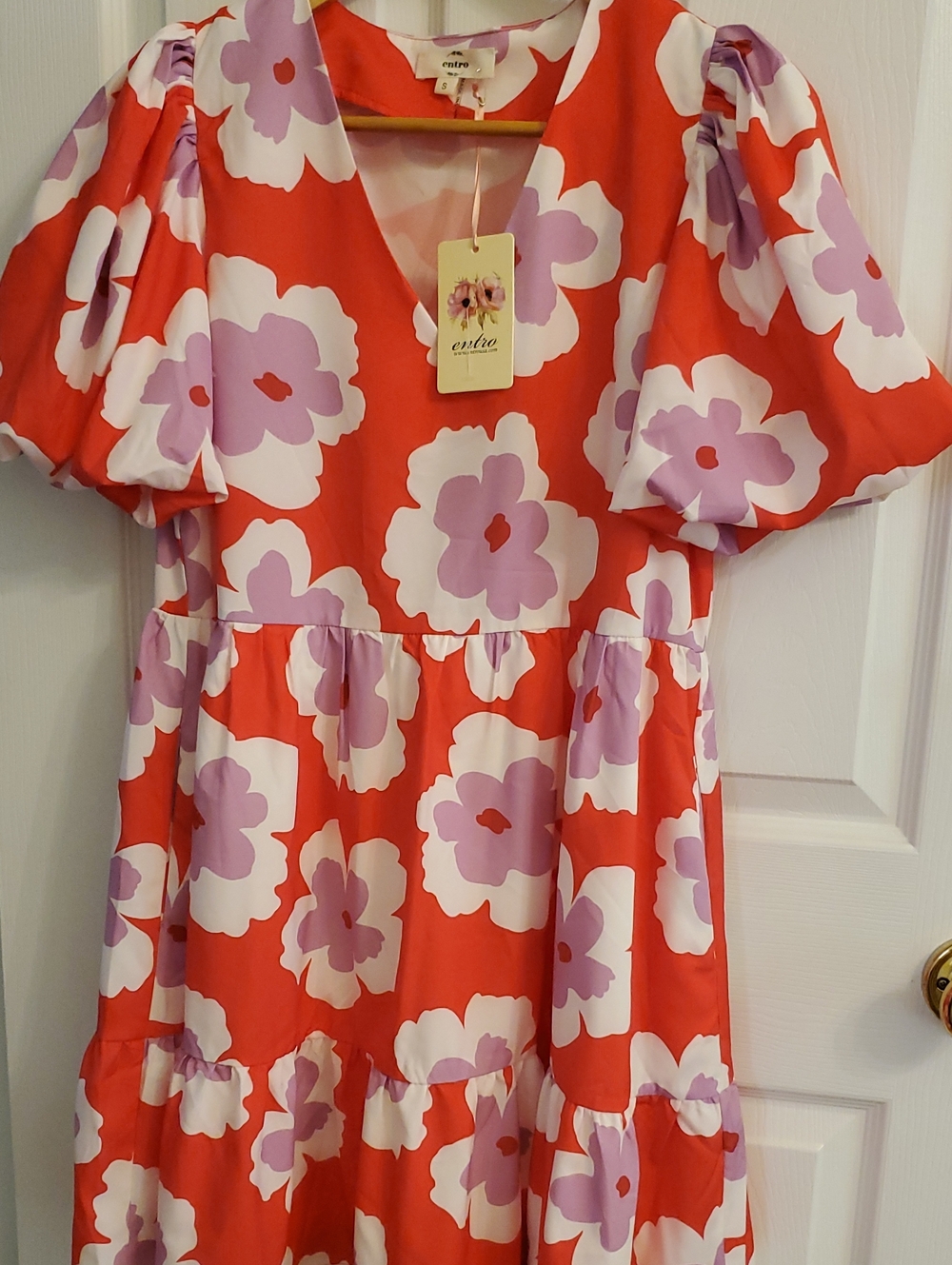 entro Coral Maxi Dress with Lavender & White Floral Print